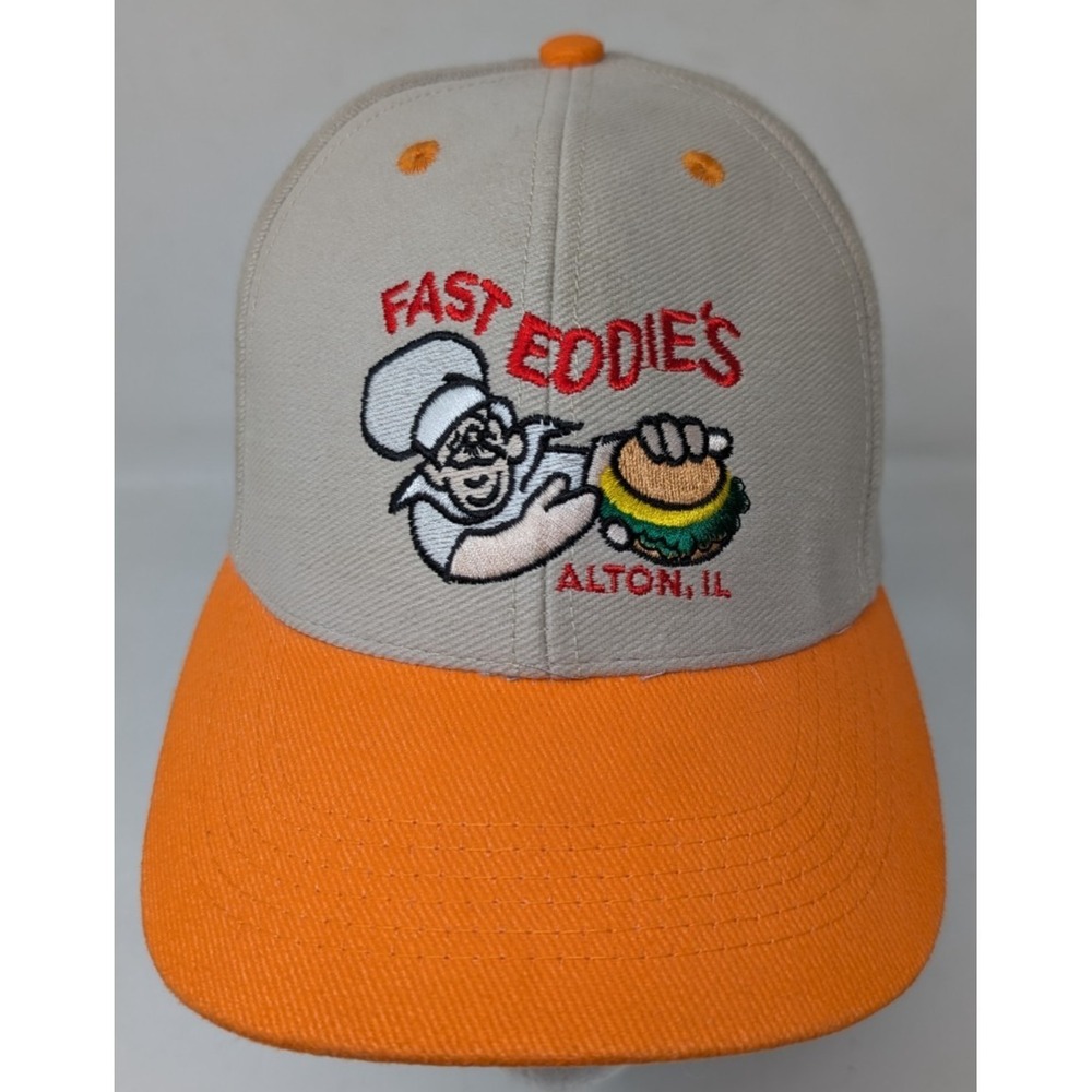 Vintage Fast Eddie's Bon Air Alton Illinois Employee Baseball Cap Hat 90s Orange